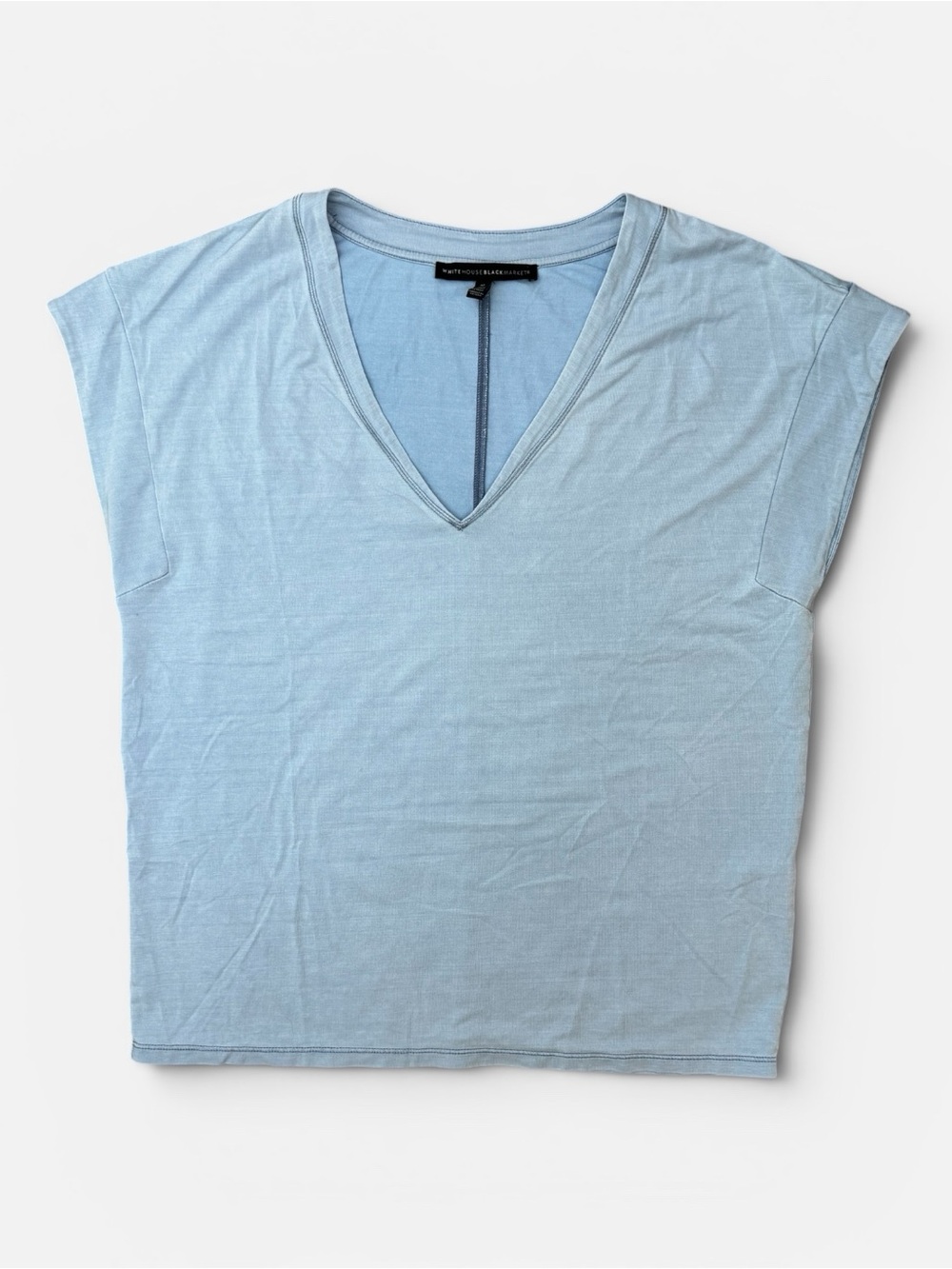White House Black Market WHBM Light Blue V-Neck Tee